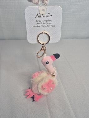 Natasha Couture Pink & Cream Flamingo Keychain